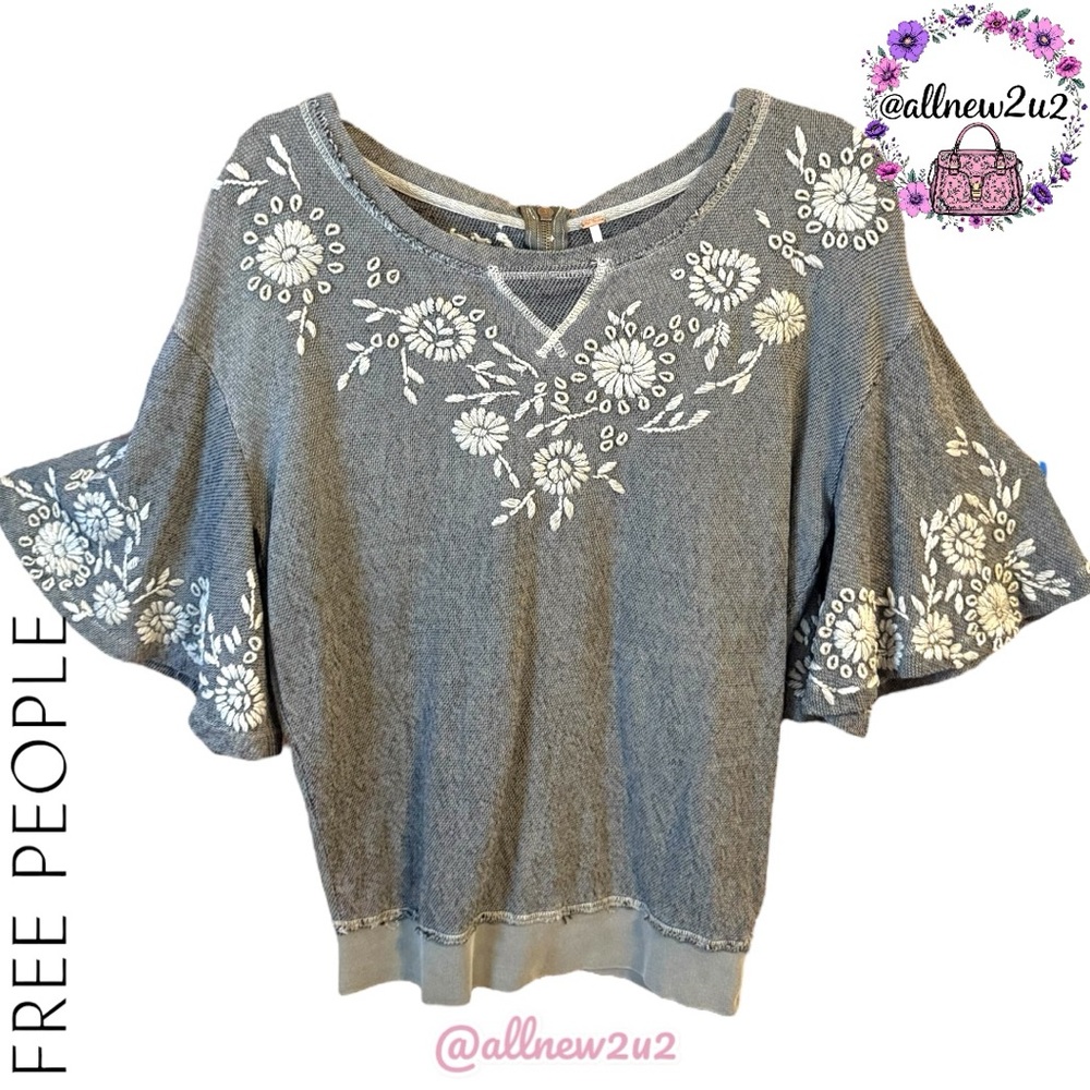 Free People Green Floral Women’s Sweater Top Size Small - Picture 4 of 16